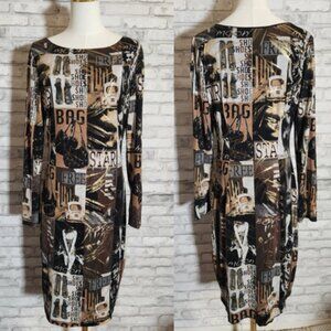 Vintage 90's Cache Multicolor Gold Shimmer Graphic Print Dress
